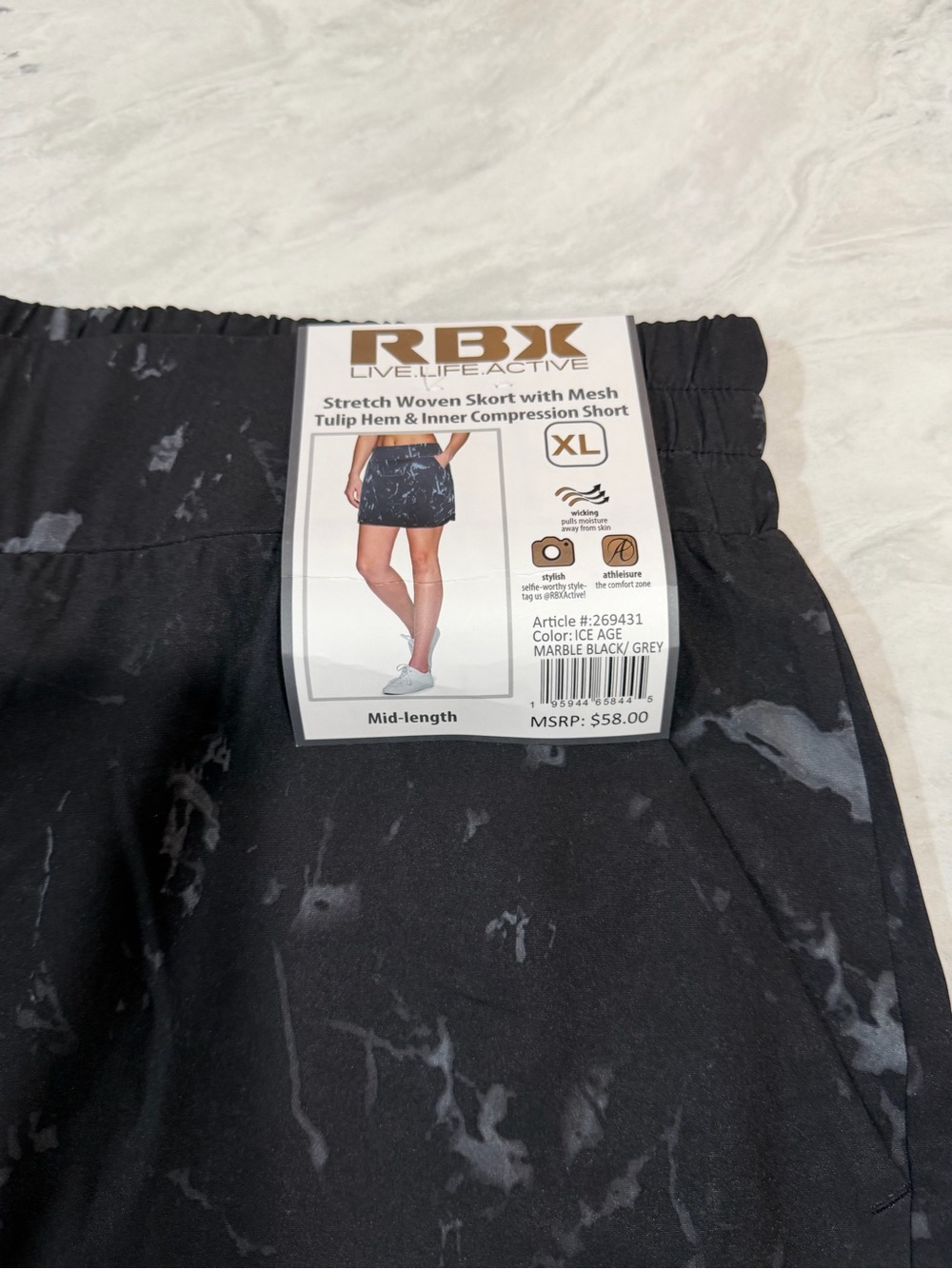 RBX Women’s Marble Black/Grey Stretch Woven Skort - XL